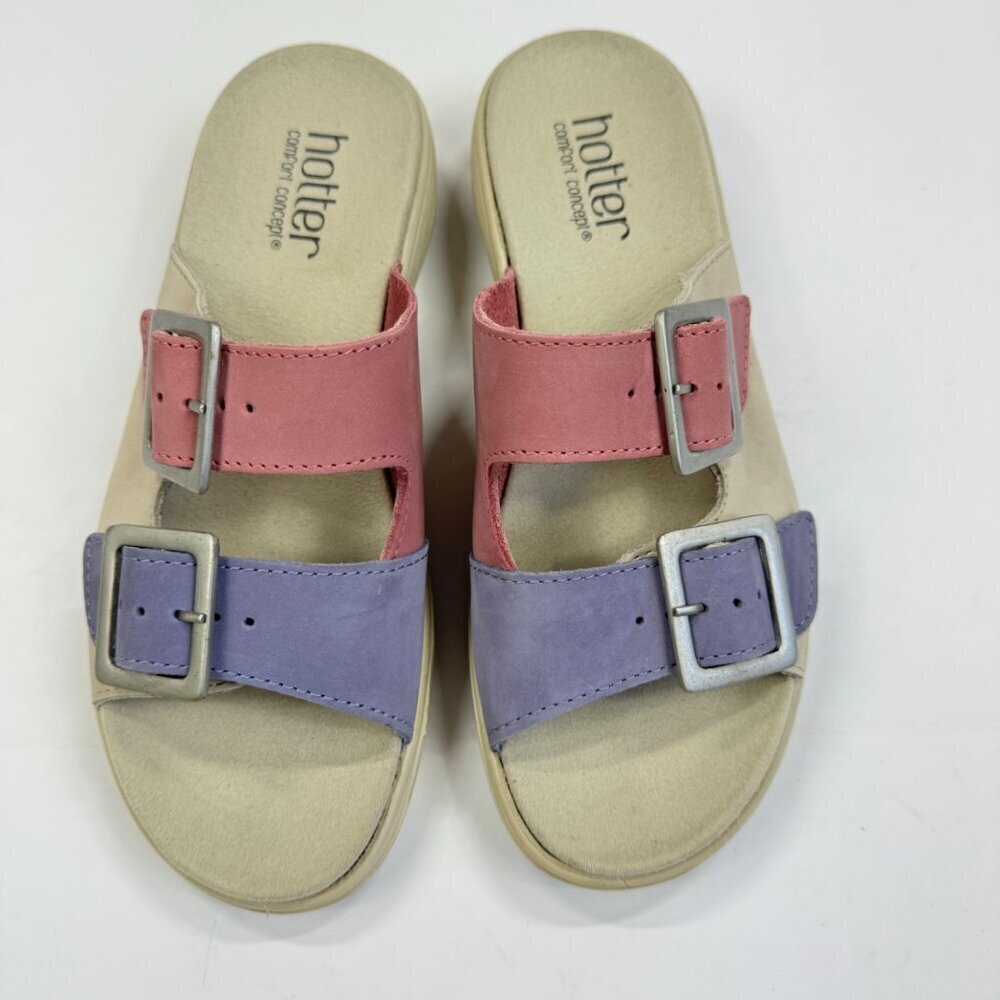 Hotter Sunny Nubuck Sandals Slides PInk Purple Beige Size 6 Comfort Concept - Picture 3 of 10